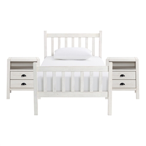 windsor 3-piece wood bedroom set with slat twin bed and 2 nightstands - white