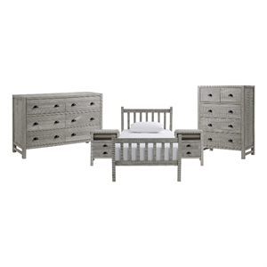 windsor 5-piece bedroom set with slat twin bed 2 nightstands chest and dresser