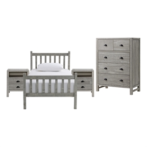 windsor 4-piece bedroom set with slat twin bed 2 nightstands and chest - gray
