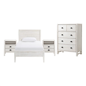 windsor4-piece bedroom set with panel twin bed 2 nightstands and chest - white