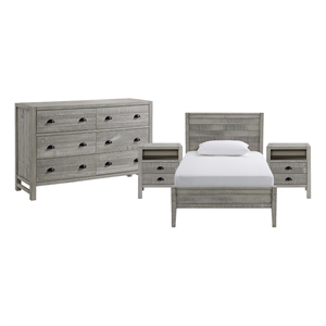 windsor 4-piece panel twin bed 2 nightstands and 6-drawer dresser - gray