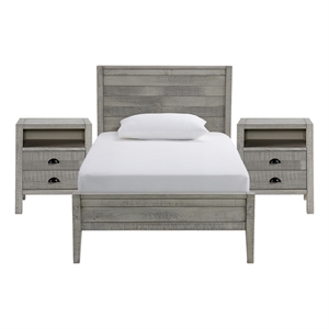 windsor 3-piece set with panel twin bed and 2 nightstands - gray