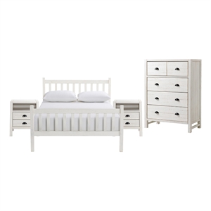 windsor 4-piece bedroom set with slat full bed 2 nightstands and chest - white