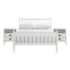 windsor 3-piece bedroom set with slat full bed and 2 nightstands - white