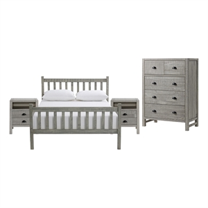 windsor 4-piece bedroom set with slat full bed 2 nightstands and chest - gray