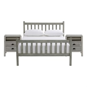 windsor 3-piece bedroom set with slat full bed and 2 nightstands - gray