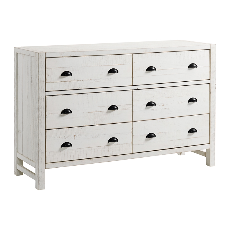 Windsor 4-Piece White Wood Panel Full Bed 2 Nightstands and 6-Drawer Dresser