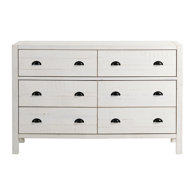 Windsor 4-Piece White Wood Panel Full Bed 2 Nightstands and 6-Drawer Dresser