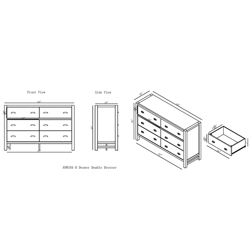 Windsor 4-Piece White Wood Panel Full Bed 2 Nightstands and 6-Drawer Dresser