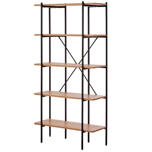 querencia 63 in. beige wood 5 shelf standard bookcase with metal frame