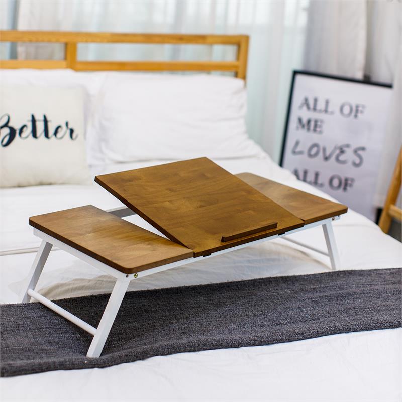 Lada Foldable Laptop Tray with Acacia Top and White Legs in Beige and White