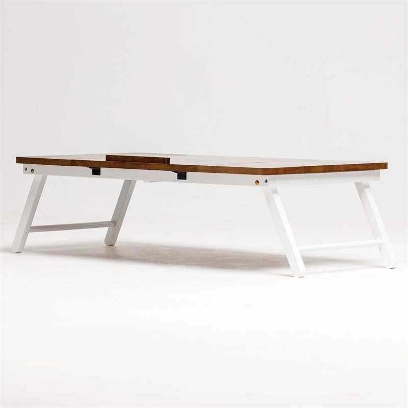 Lada Foldable Laptop Tray with Acacia Top and White Legs in Beige and White