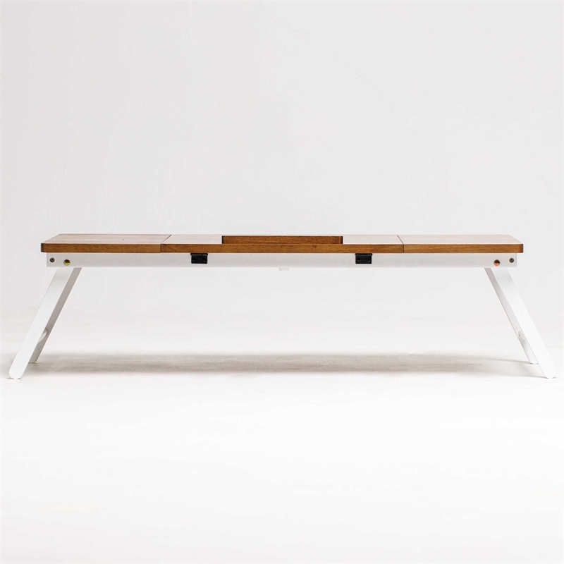 Lada Foldable Laptop Tray with Acacia Top and White Legs in Beige and White
