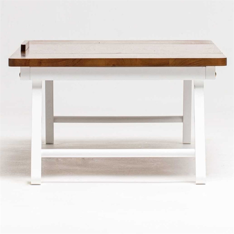 Lada Foldable Laptop Tray with Acacia Top and White Legs in Beige and White