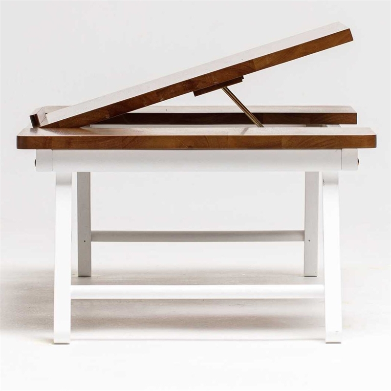 Lada Foldable Laptop Tray with Acacia Top and White Legs in Beige and White