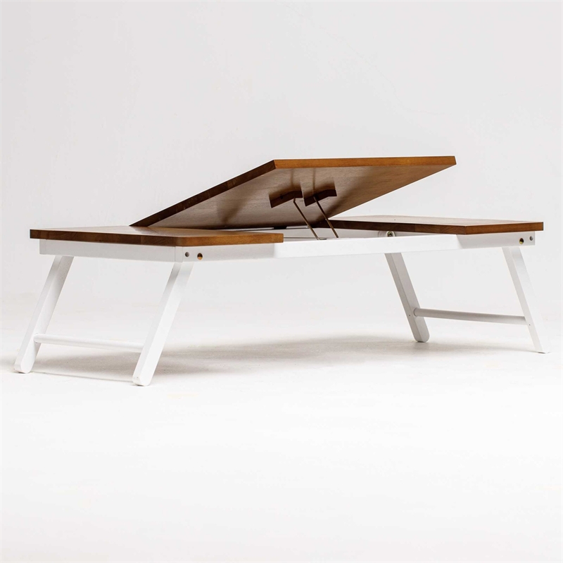 Lada Foldable Laptop Tray with Acacia Top and White Legs in Beige and White