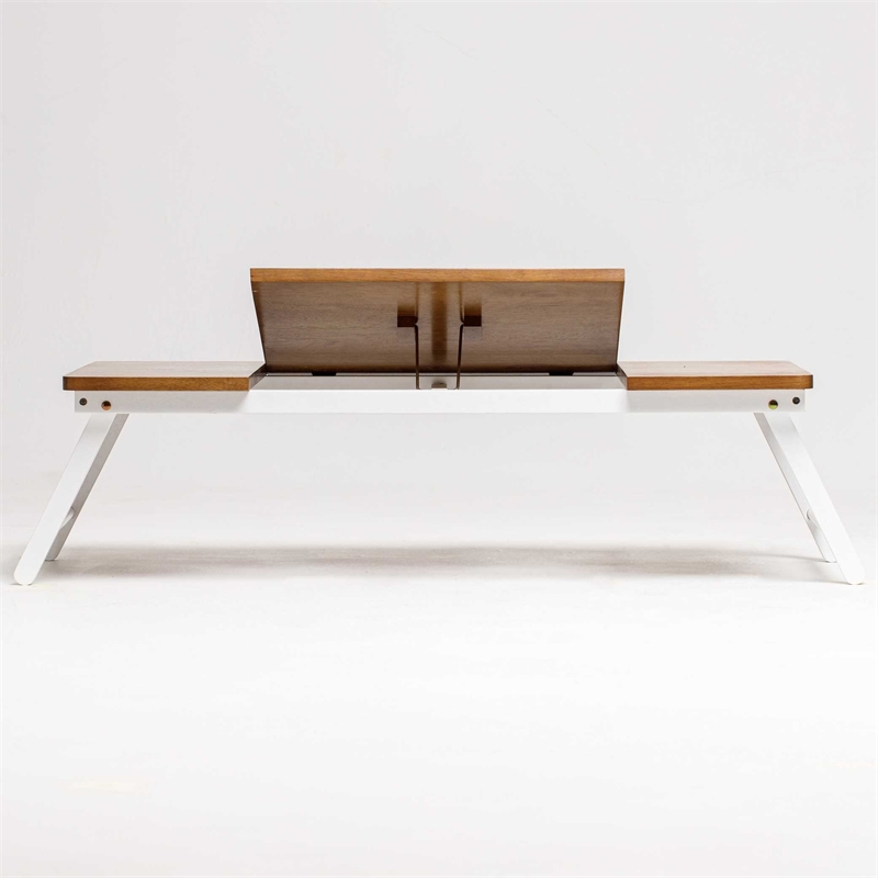 Lada Foldable Laptop Tray with Acacia Top and White Legs in Beige and White