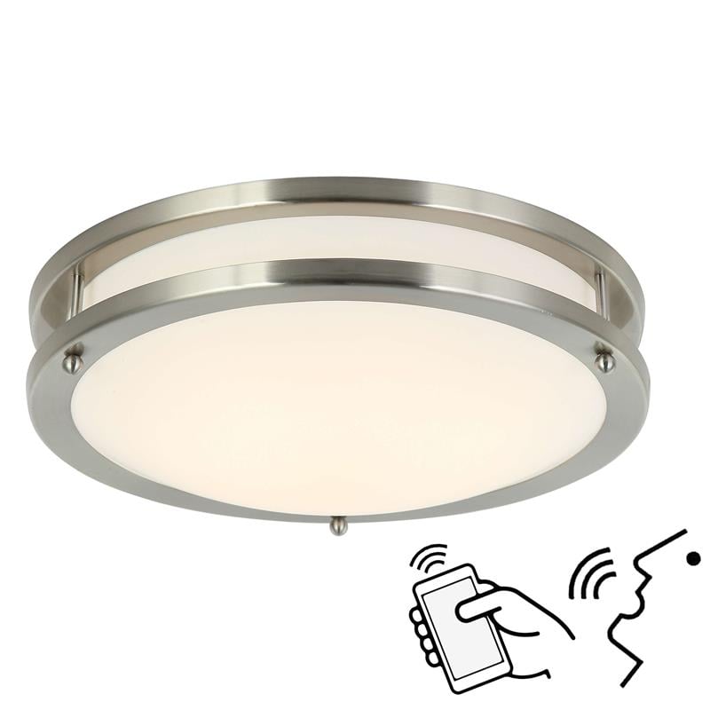 12 in. 1-Light Satin Nickel Finish Smart LED Ceiling Light Flush Mount