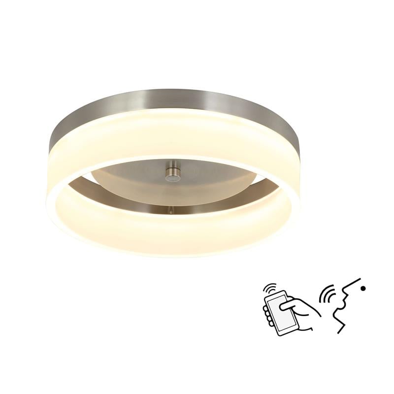12 in. 1-Light Satin Nickel Finish Smart LED Ceiling Light Flush Mount