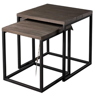 Ohio 18.9 in. 2-Piece Rustic Industrial Wood Nesting End Tables in Ash Grey