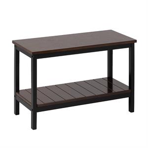 Galene Dark Walnut and Black Solid Wood Bench with Shelf