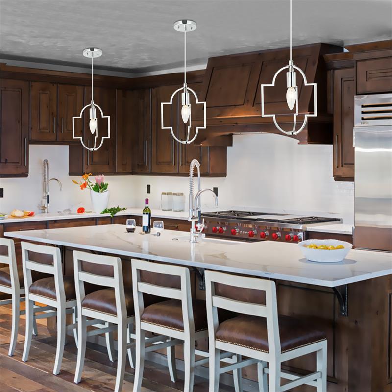 1-Light Modern Farmhouse Geometric Chrome Chandelier