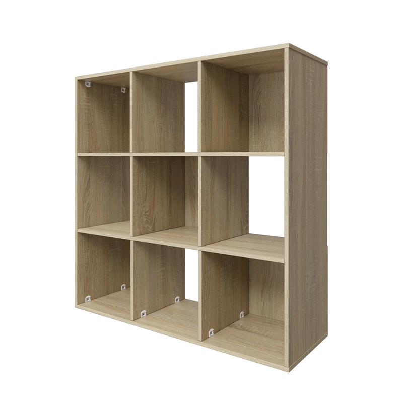 34.96 in. Tall Natural Oak Wood 3-Shelf Etagere Bookcase