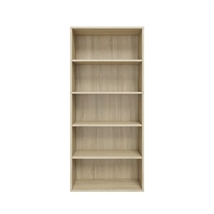 52.83 in. Tall Natural Oak Wood 5-Shelf Etagere Bookcase with Adjustable Shelves