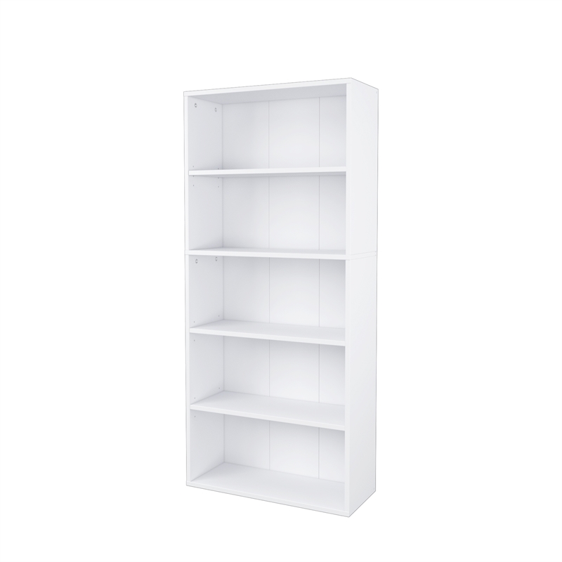 52.83 in. Tall White Wood 5-Shelf Etagere Bookcase with Adjustable Shelves
