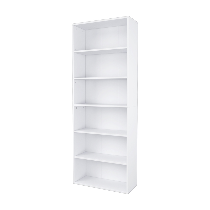 63.23 in. Tall White Wood 6-Shelf Etagere Bookcase with Adjustable Shelves