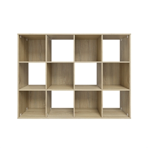 34.96 in. Tall Natural Oak Wood 3-Shelf Etagere Bookcase