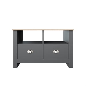 31 in. Grey and Natural Oak Rectangle Wood Coffee Table with 2 Drawers