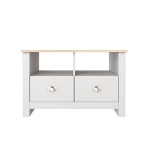 31 in. White and Natural Oak Rectangle Wood Coffee Table with 2 Drawers