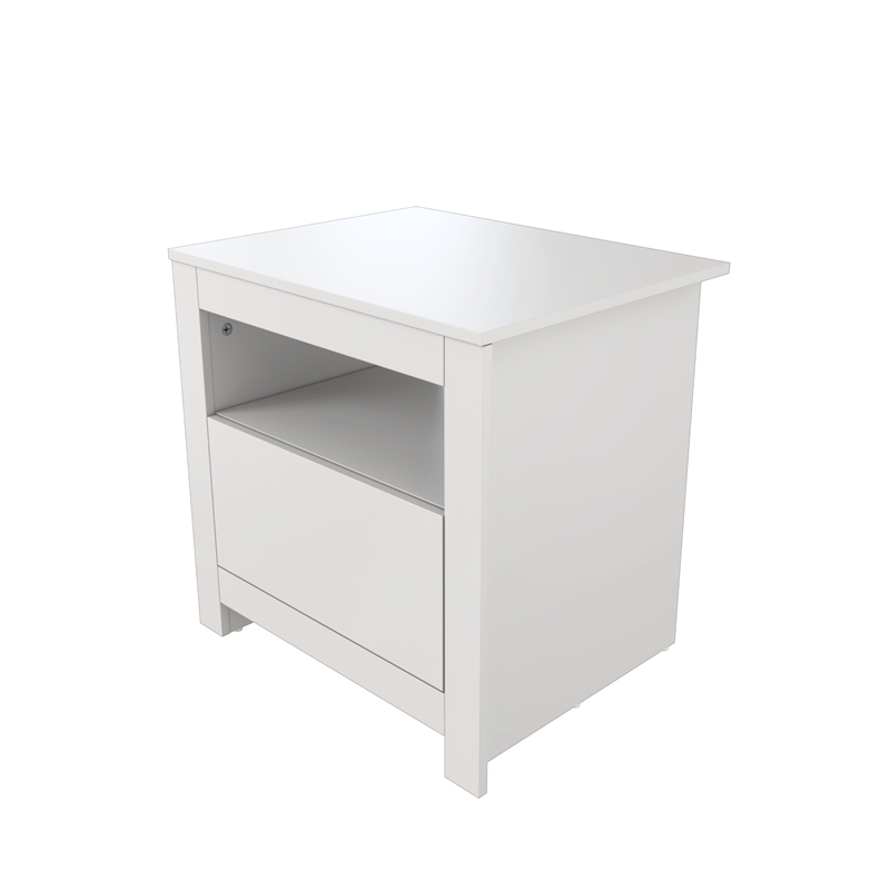 22.4 in. White Rectangle Wood End Table with 1 Drawer
