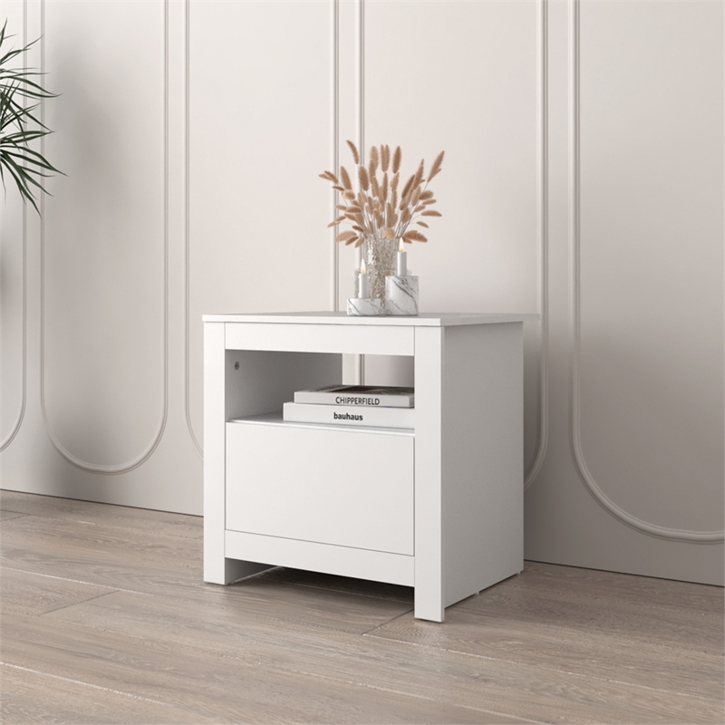 22.4 in. White Rectangle Wood End Table with 1 Drawer