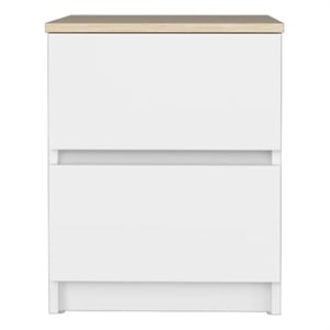 15.74 in. White and Natural Oak Rectangle Wood End Table with 2 Drawers