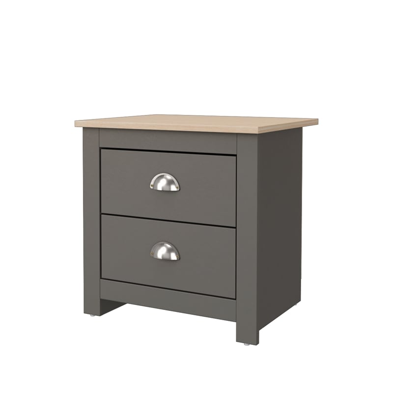19.68 in. Grey and Natural Oak Rectangle Wood End Table with 2 Drawers