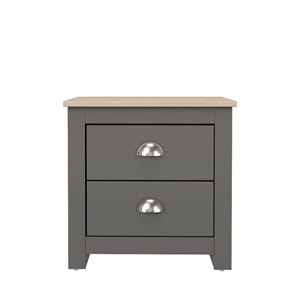 19.68 in. Grey and Natural Oak Rectangle Wood End Table with 2 Drawers