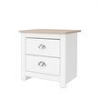 19.68 in. White and Natural Oak Rectangle Wood End Table with 2 Drawers