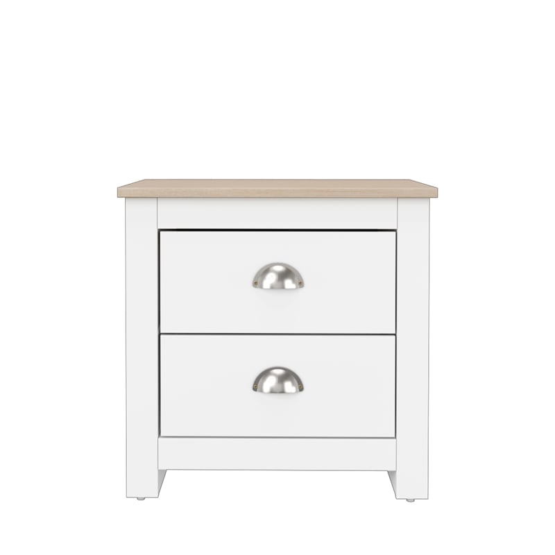 19.68 in. White and Natural Oak Rectangle Wood End Table with 2 Drawers