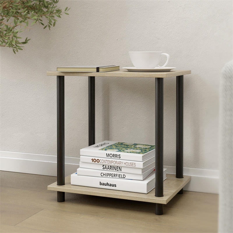 2 Tiers Wood Household Shelving Unit in Natural Oak Gray (14.96 in. W x 15.87 in. H x 11.02 in. D)