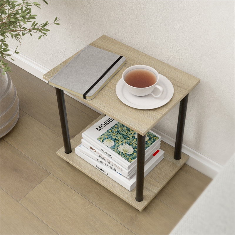 2 Tiers Wood Household Shelving Unit in Natural Oak Gray (14.96 in. W x 15.87 in. H x 11.02 in. D)