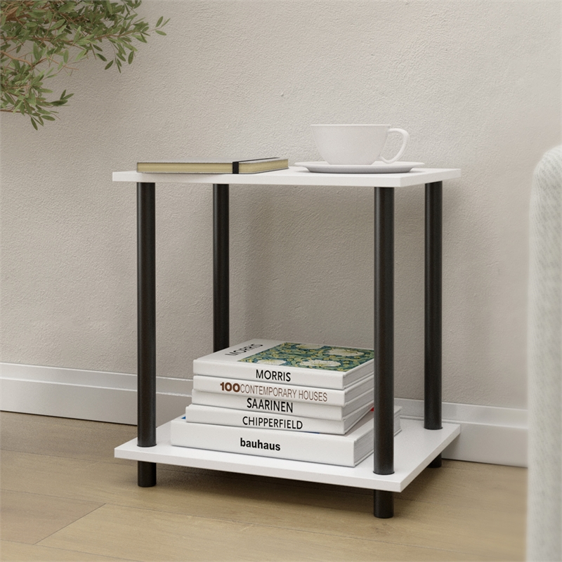 2 Tiers Wood Household Shelving Unit in White (14.96 in. W x 15.87 in. H x 11.02 in. D)