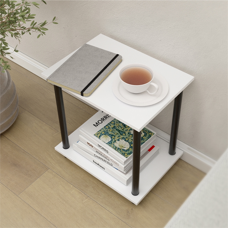 2 Tiers Wood Household Shelving Unit in White (14.96 in. W x 15.87 in. H x 11.02 in. D)