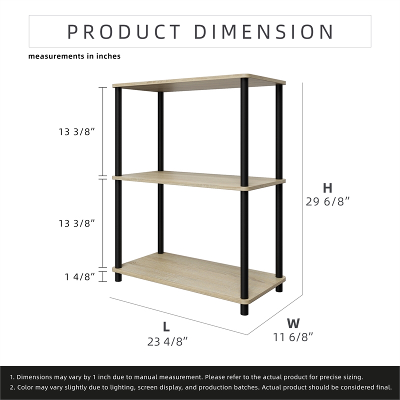 3 Tiers Wood Household Shelving Unit in Natural Oak Gray (23.54 in. W x 29.72 in. H x 11.73 in. D)