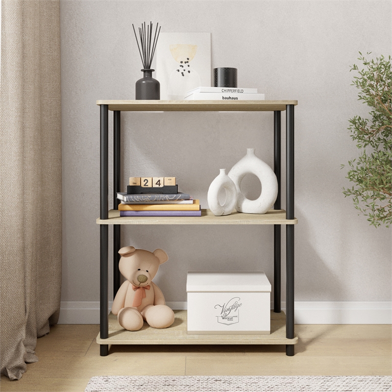 3 Tiers Wood Household Shelving Unit in Natural Oak Gray (23.54 in. W x 29.72 in. H x 11.73 in. D)