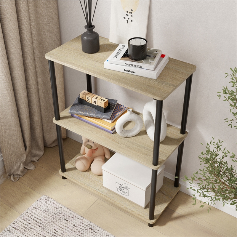 3 Tiers Wood Household Shelving Unit in Natural Oak Gray (23.54 in. W x 29.72 in. H x 11.73 in. D)