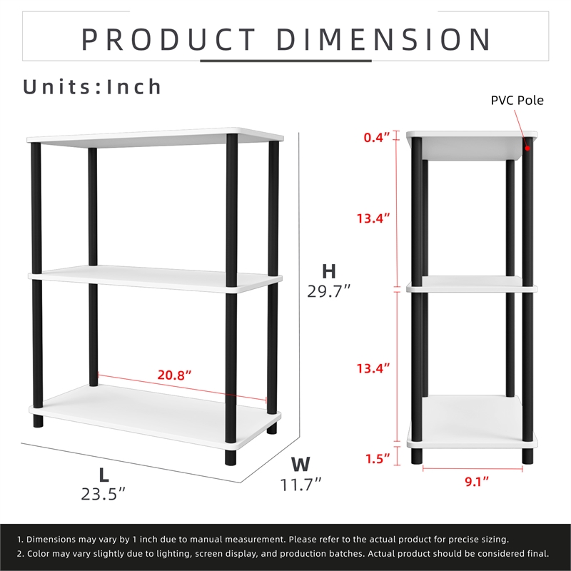 3 Tiers Wood Household Shelving Unit in White (23.54 in. W x 29.72 in. H x 11.73 in. D)