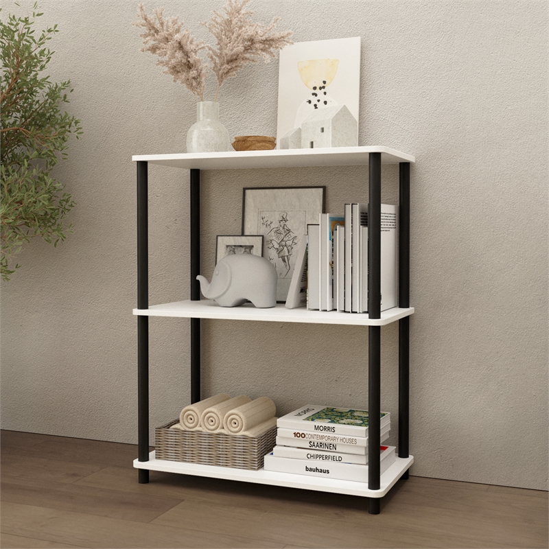 3 Tiers Wood Household Shelving Unit in White (23.54 in. W x 29.72 in. H x 11.73 in. D)