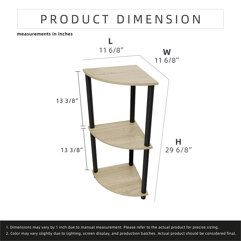 3 Tiers Wood Household Shelving Unit in Natural Oak Gray (15.67 in. W x 29.72 in. H x 15.67 in. D)